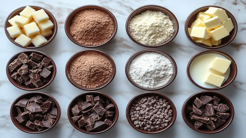 Chocolate Cobbler Recipe: Gooey & Irresistible 2 Ingredients for chocolate cobbler, including cocoa powder, flour, sugar, and butter.