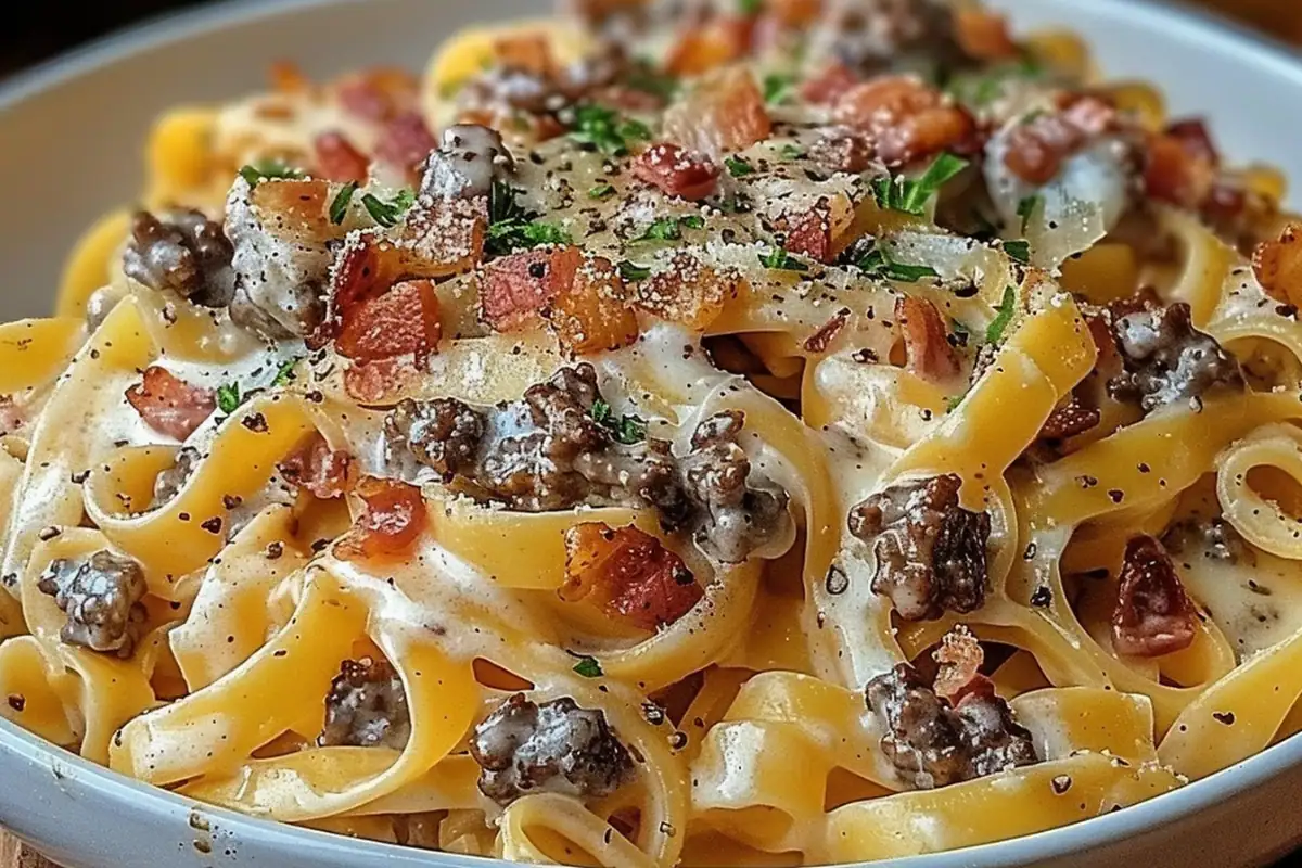 Loaded Bacon Cheeseburger Alfredo Pasta