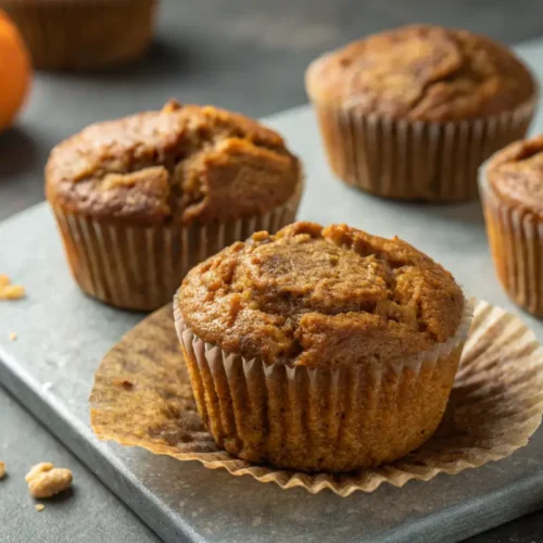 Keto Pumpkin Muffins: A Low Carb Treat 2 Close-up of Keto Pumpkin Muffins on a gray concrete surface.