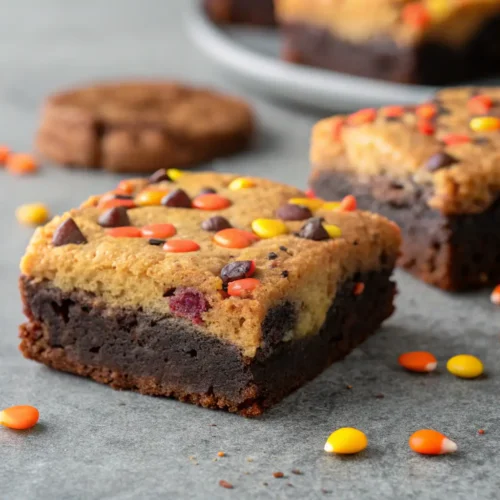 Halloween Parties Food — Classic Halloween Brookies with a Delicate Finish 3 Close-up of Halloween brookies with sprinkles on top.