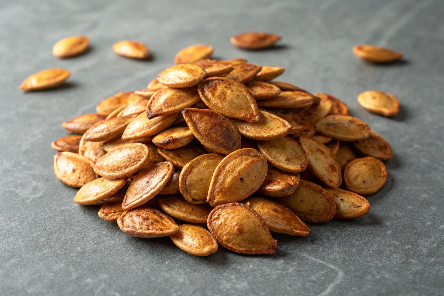 Pumpkin Seed Recipes โ Crispy Air Fryer Roasted Pumpkin Seeds for Healthy Snacking 1 Close-up of crispy air fryer roasted pumpkin seeds on a table.