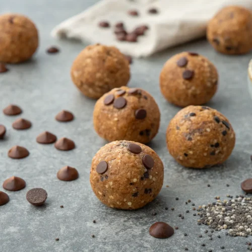 Dairy Free Energy Balls Recipe for Clean Eating 2 Close-up of Dairy Free Energy Balls on a gray surface.