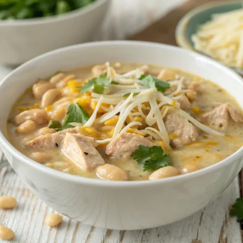 Easy Crockpot White Bean Chicken Chili 3 Creamy white bean chicken chili topped with cheese and cilantro