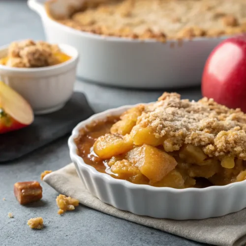 Fall Apple Crisp Recipes Made Easy 2 Close-up of baked apple crisp with crunchy topping.