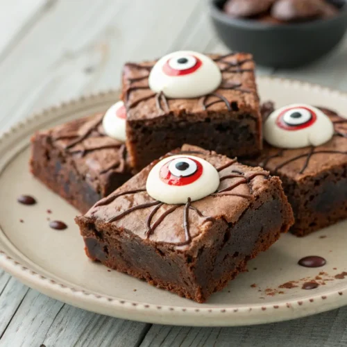 Easy Eyeball Brownies for Halloween Baking 3 Close-up of spooky Eyeball Brownies with chocolate chips