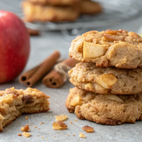 Keto Apple Fritter Cookies Recipe 3 A stack of Keto Apple Fritter Cookies on a gray surface.