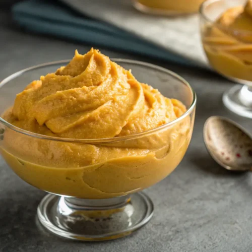 Keto Pumpkin Desserts Easy Mousse Recipe 3 Close-up of keto pumpkin mousse in a clear dish