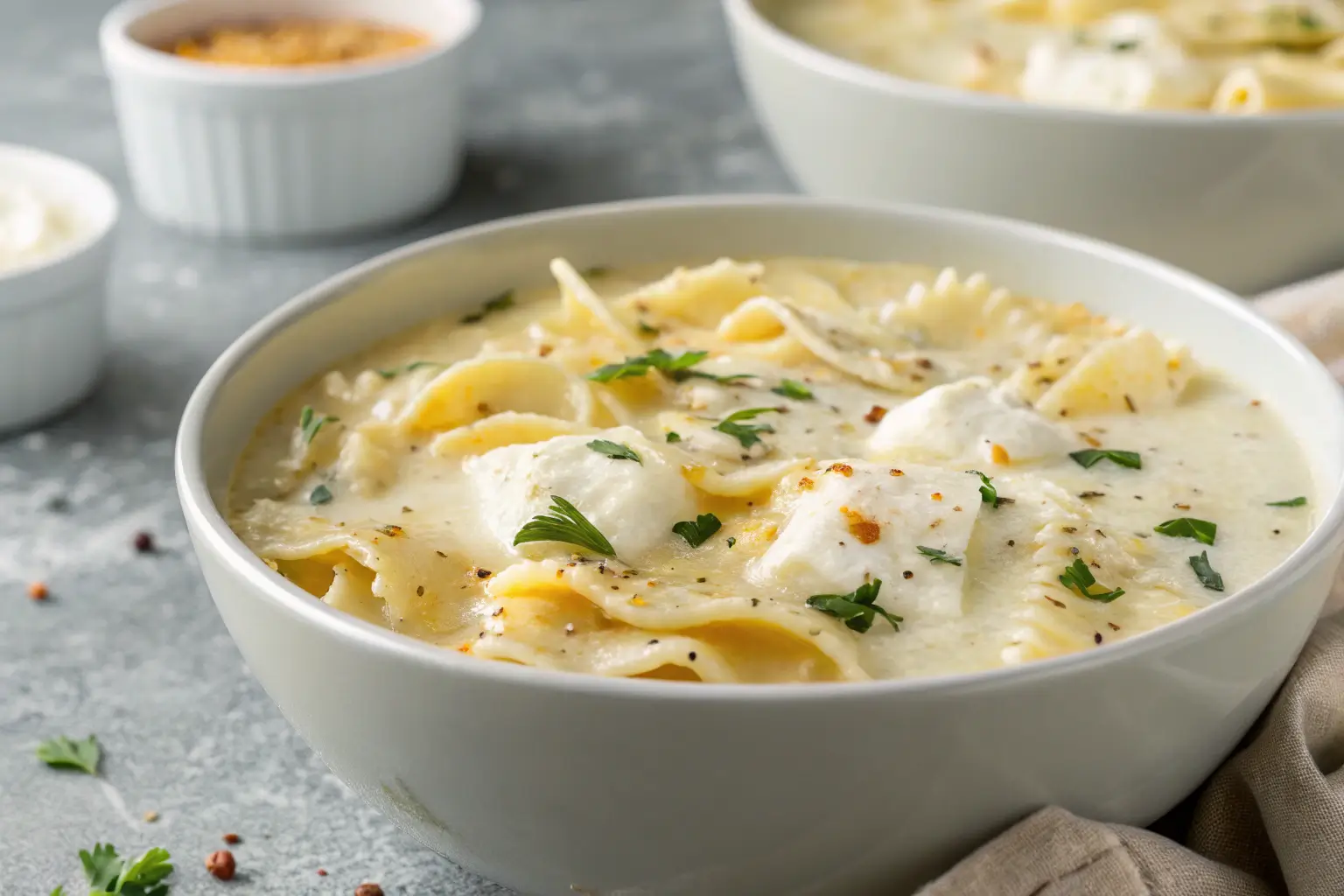 One-Pot White Lasagna Soup Recipe 1 Creamy One-Pot White Lasagna Soup with cheese and noodles