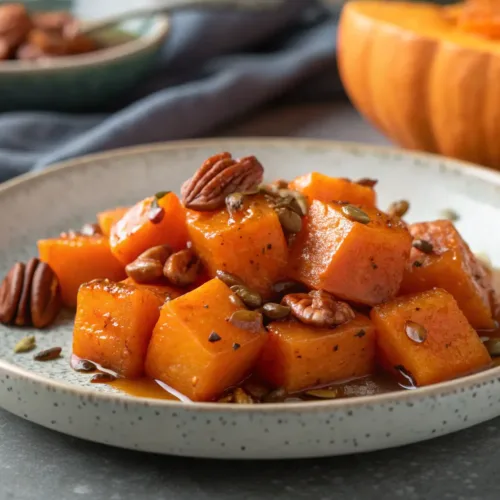 Butternut Squash Recipes: Sweet & Savory Delights 2 Roasted butternut squash with maple syrup and pecans.