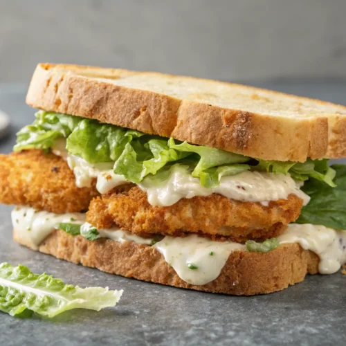 Crispy Chicken Caesar Sandwich with lettuce and dressing