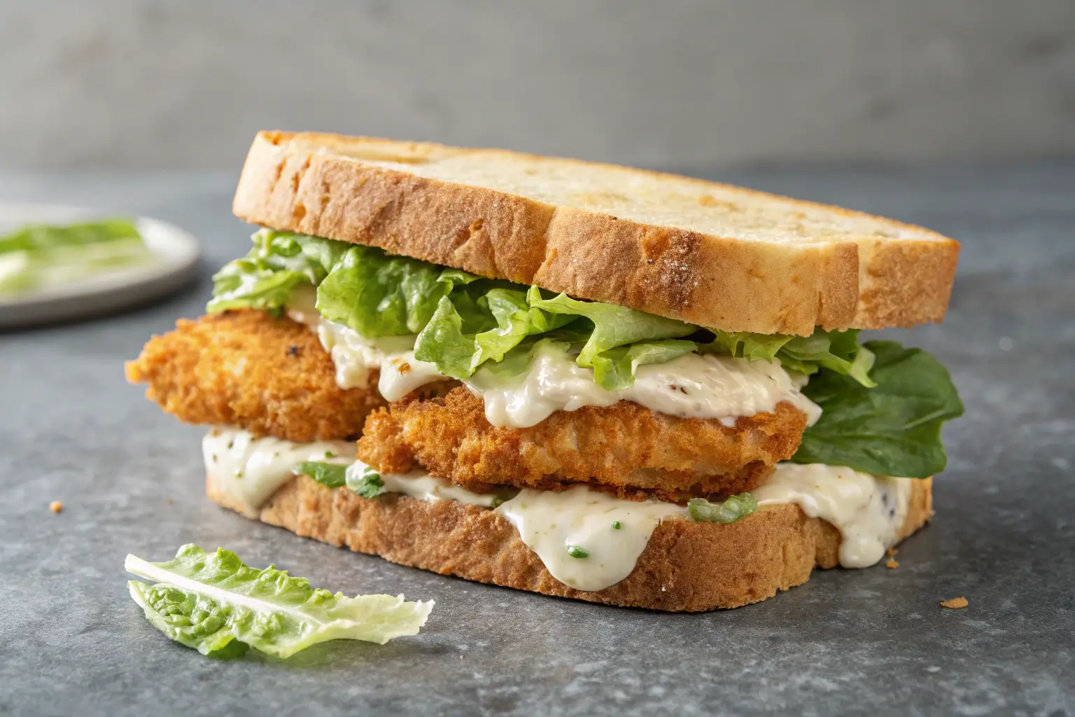 Crispy Chicken Caesar Sandwich with lettuce and dressing