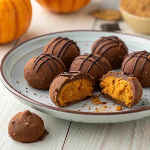 Healthy Pumpkin Truffles: Dairy-Free Treats 2 Close-up of Healthy Pumpkin Truffles on a neutral background.