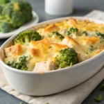 Cheesy keto leftover turkey casserole with broccoli.