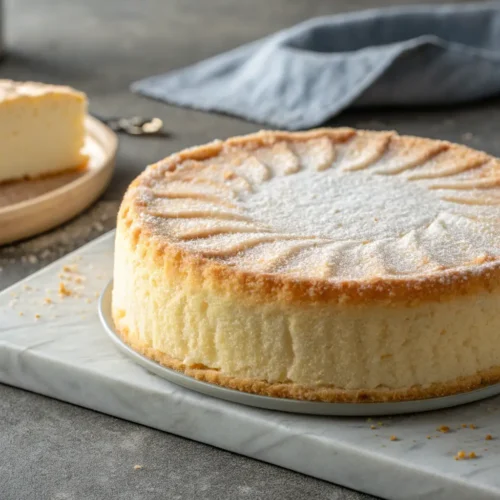 Melt-in-Your-Mouth Yeasted Cake Recipes 2 Close-up of fluffy yeasted cake on a gray concrete surface.