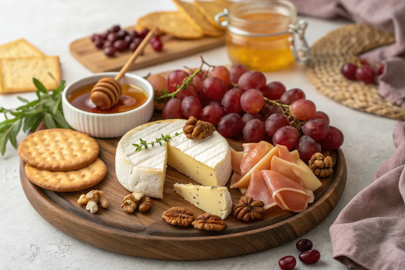 A colorful Thankful Charcuterie Board on a wooden platter.