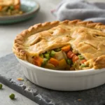 Vegan Thanksgiving Pot Pie with flaky crust and colorful filling