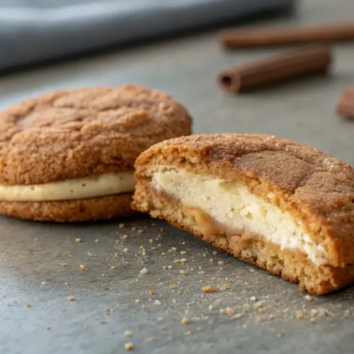 Cheesecake stuffed snickerdoodle cookie with cinnamon sugar coating