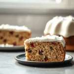 Christmas Crunch Cake slice with whipped cream and colorful sprinkles
