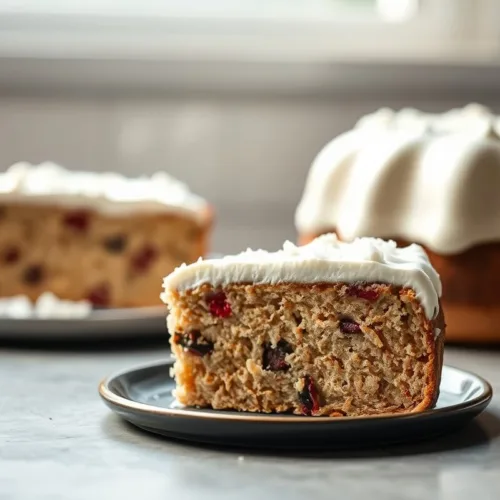 Christmas Crunch Cake slice with whipped cream and colorful sprinkles