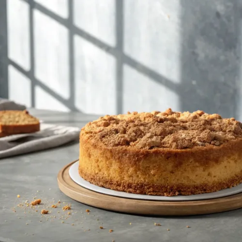 classic coffee cake with cinnamon streusel topping close-up