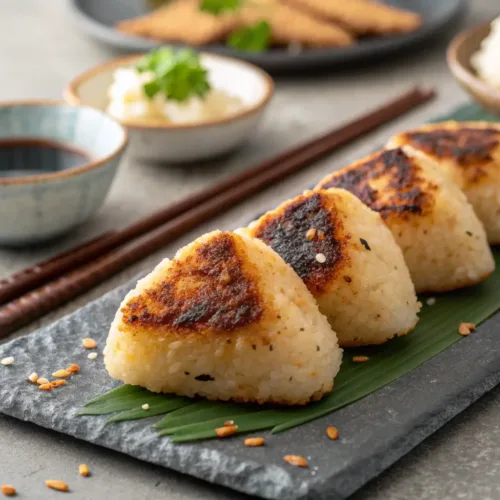 Crispy grilled Yaki Onigiri rice balls with golden brown crust