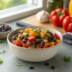 Vegan crockpot meal with black beans and vegetables in bowl