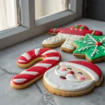 Mini Santa and candy cane Christmas cookies with royal icing decorations