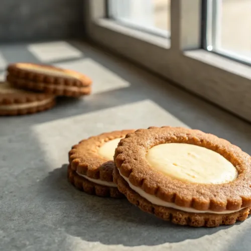 gingerbread cheesecake cookie with creamy filling close-up