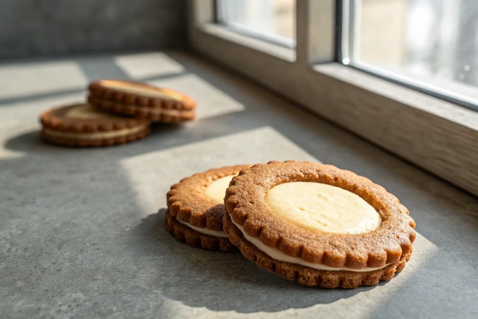 gingerbread cheesecake cookie with creamy filling close-up