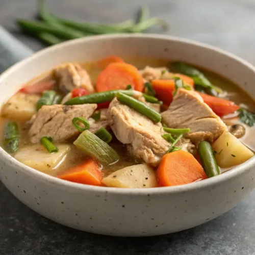 slow cooker chicken stew with vegetables in bowl