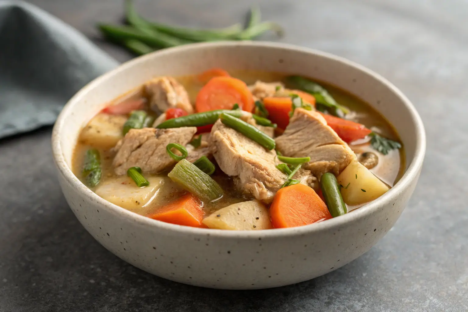 slow cooker chicken stew with vegetables in bowl