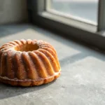 Mini bundt cake with golden crust on gray surface