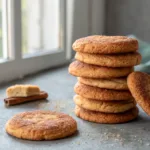 soft chewy snickerdoodle cookies with cinnamon sugar coating stacked