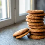 Soft gluten-free gingerbread cookies stacked on gray background
