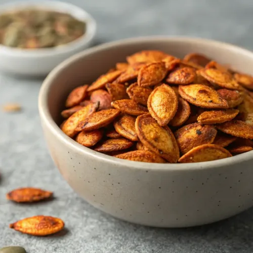 Spicy toasted pumpkin seeds roasted with chili and paprika seasoning