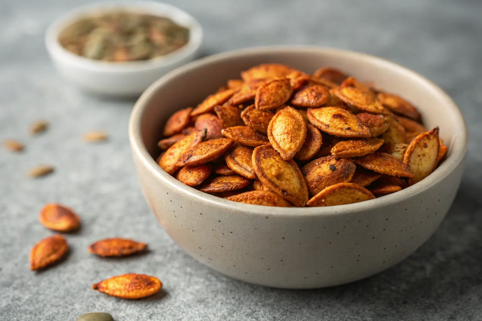 Spicy toasted pumpkin seeds roasted with chili and paprika seasoning