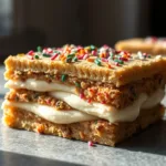 sugar cookie lasagna dessert with cream cheese and pudding layers topped with sprinkles