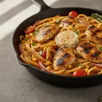 Cowboy Butter Chicken Linguine with creamy butter sauce and parsley garnish