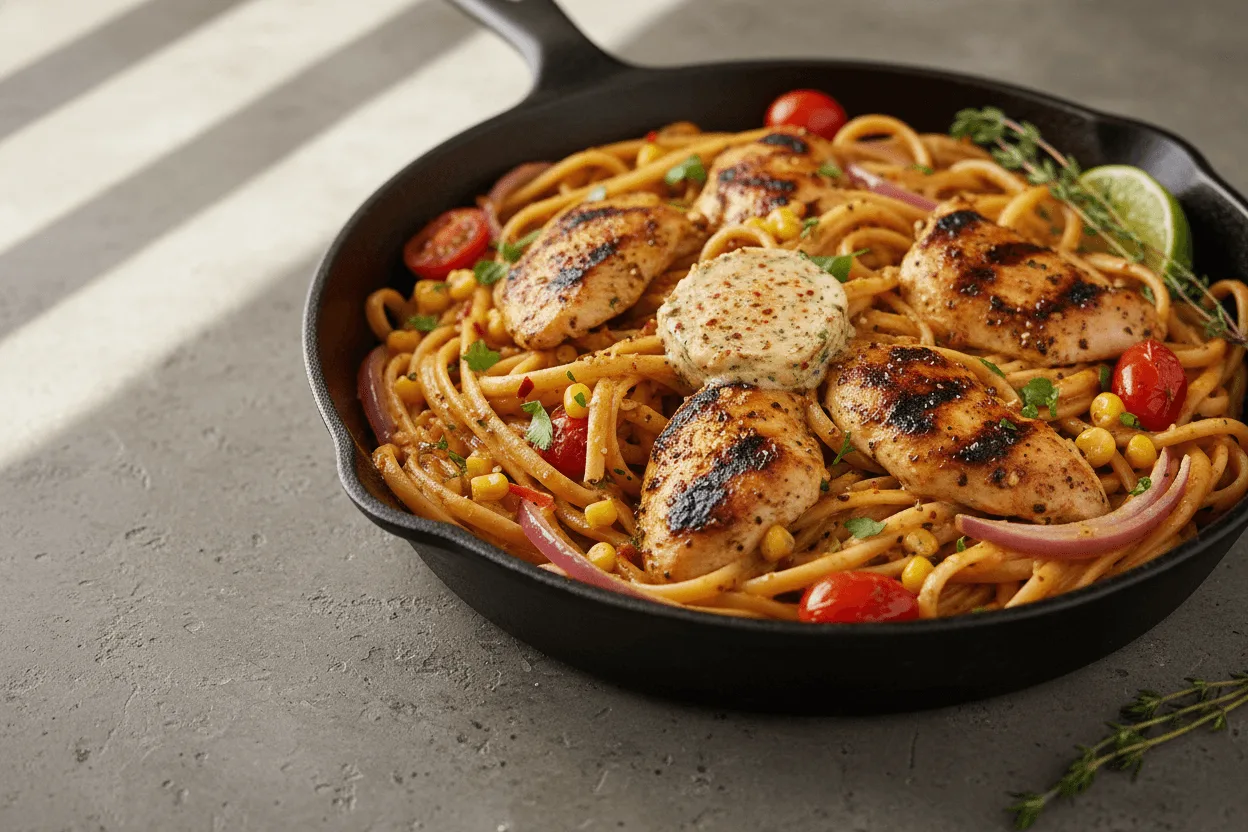 Cowboy Butter Chicken Linguine with creamy butter sauce and parsley garnish