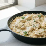 Creamy Parmesan chicken and rice skillet with fresh herbs